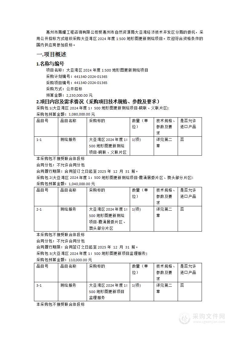 大亚湾区2024年度1:500地形图更新测绘项目