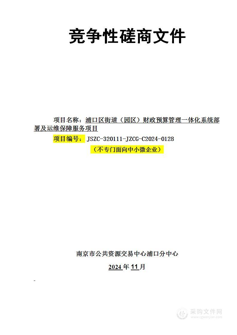 浦口区街道（园区）财政预算管理一体化系统部署实施及运维保障服务