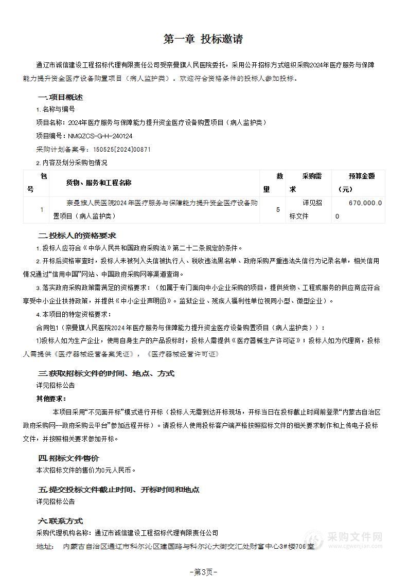 2024年医疗服务与保障能力提升资金医疗设备购置项目（病人监护类）