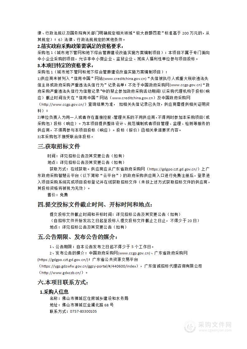 城市地下管网和地下综合管廊建设改造实施方案编制项目