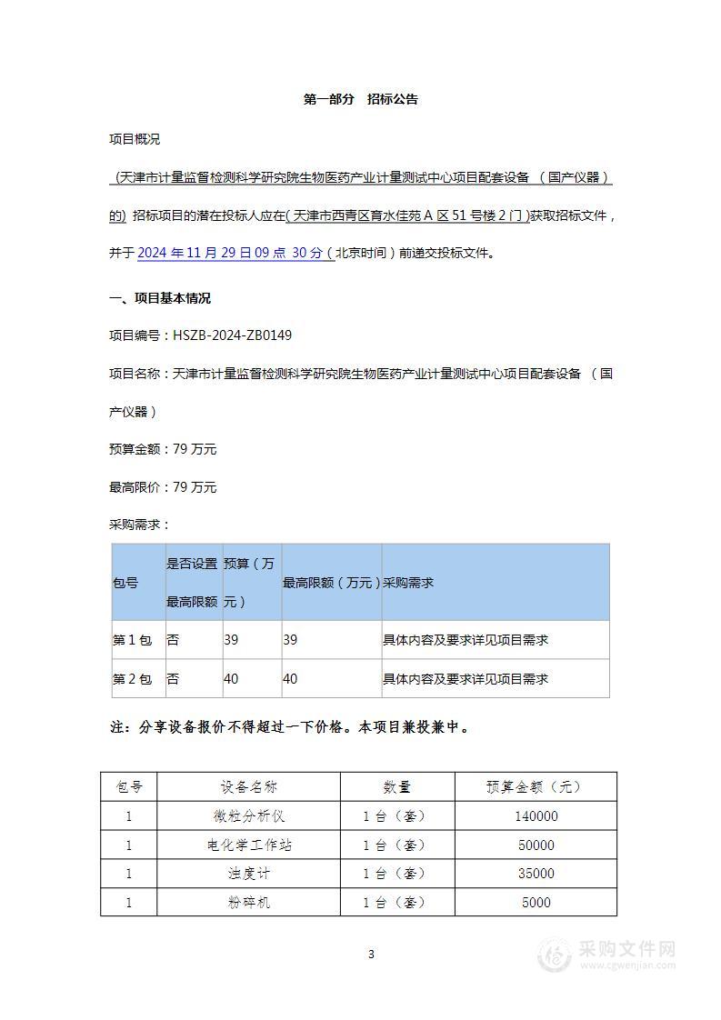 天津市计量监督检测科学研究院生物医药产业计量测试中心项目配套设备 （国产仪器）