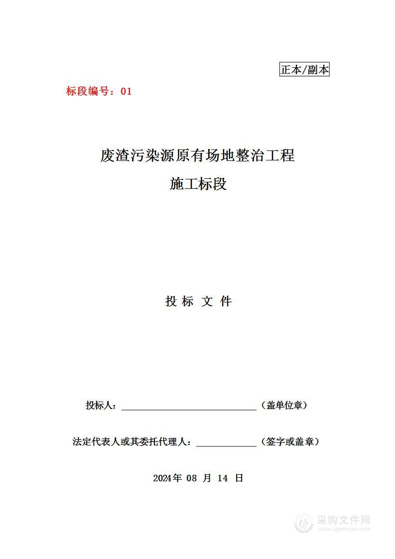 废渣污染源原有场地整治工程投标方案