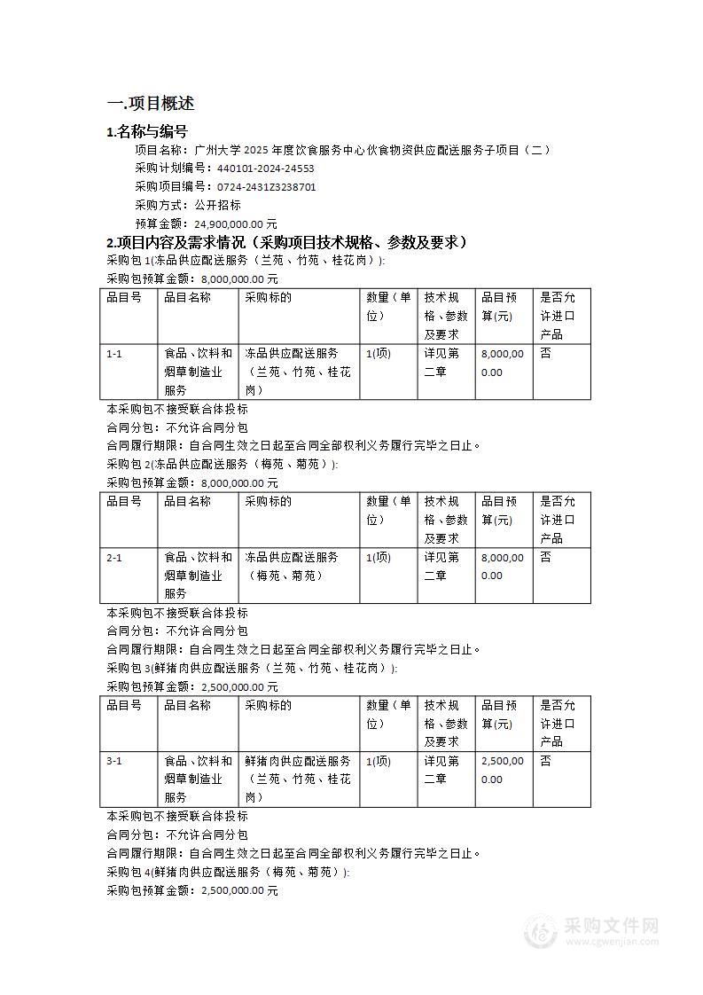 广州大学2025年度饮食服务中心伙食物资供应配送服务子项目（二）