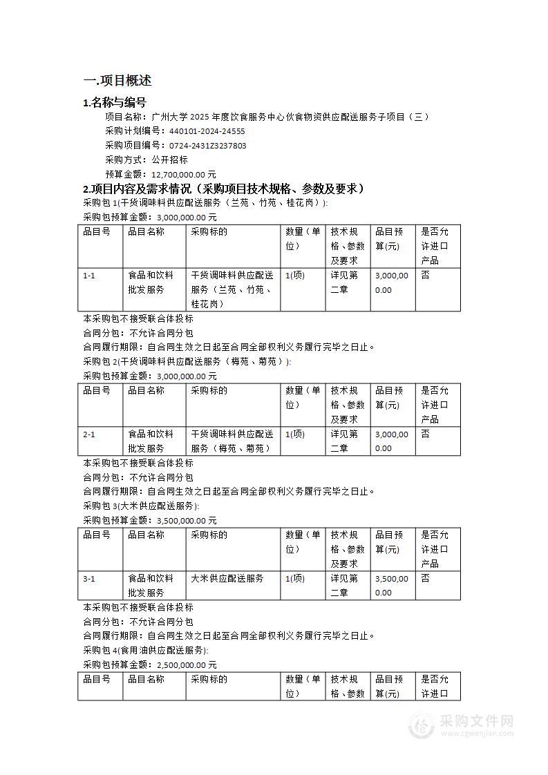 广州大学2025年度饮食服务中心伙食物资供应配送服务子项目（三）