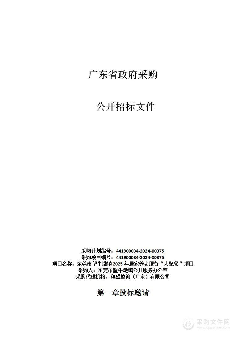 东莞市望牛墩镇2025年居家养老服务“大配餐”项目