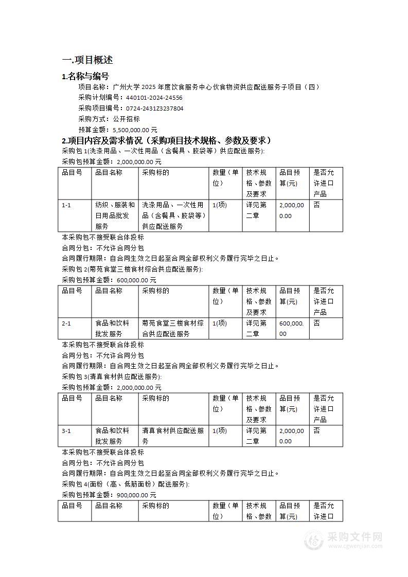 广州大学2025年度饮食服务中心伙食物资供应配送服务子项目（四）