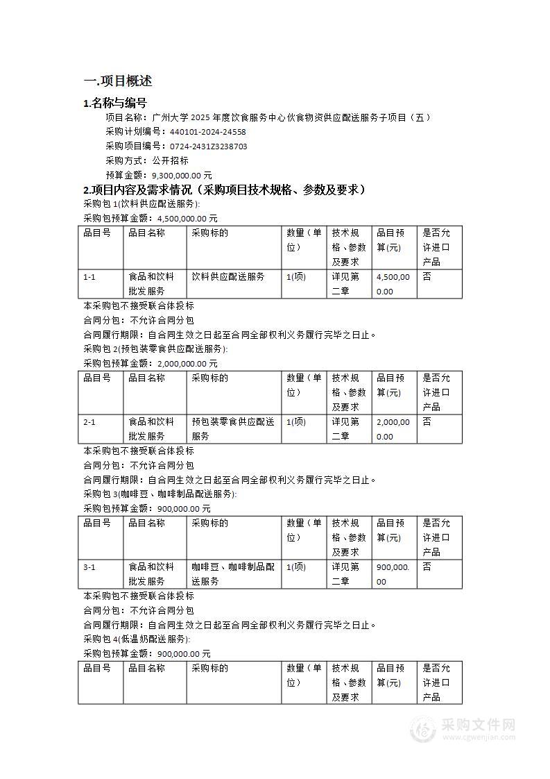 广州大学2025年度饮食服务中心伙食物资供应配送服务子项目（五）