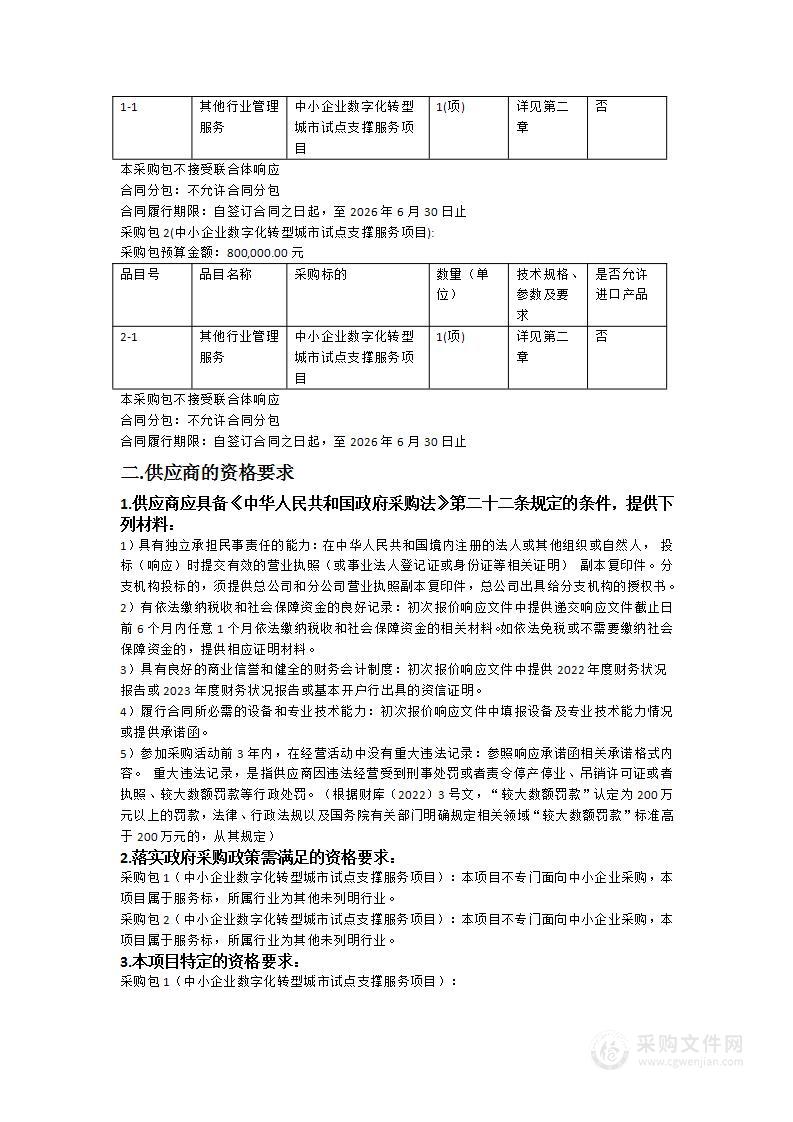 中小企业数字化转型城市试点支撑服务项目