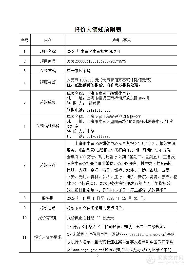 2025年奉贤区奉贤报投递项目