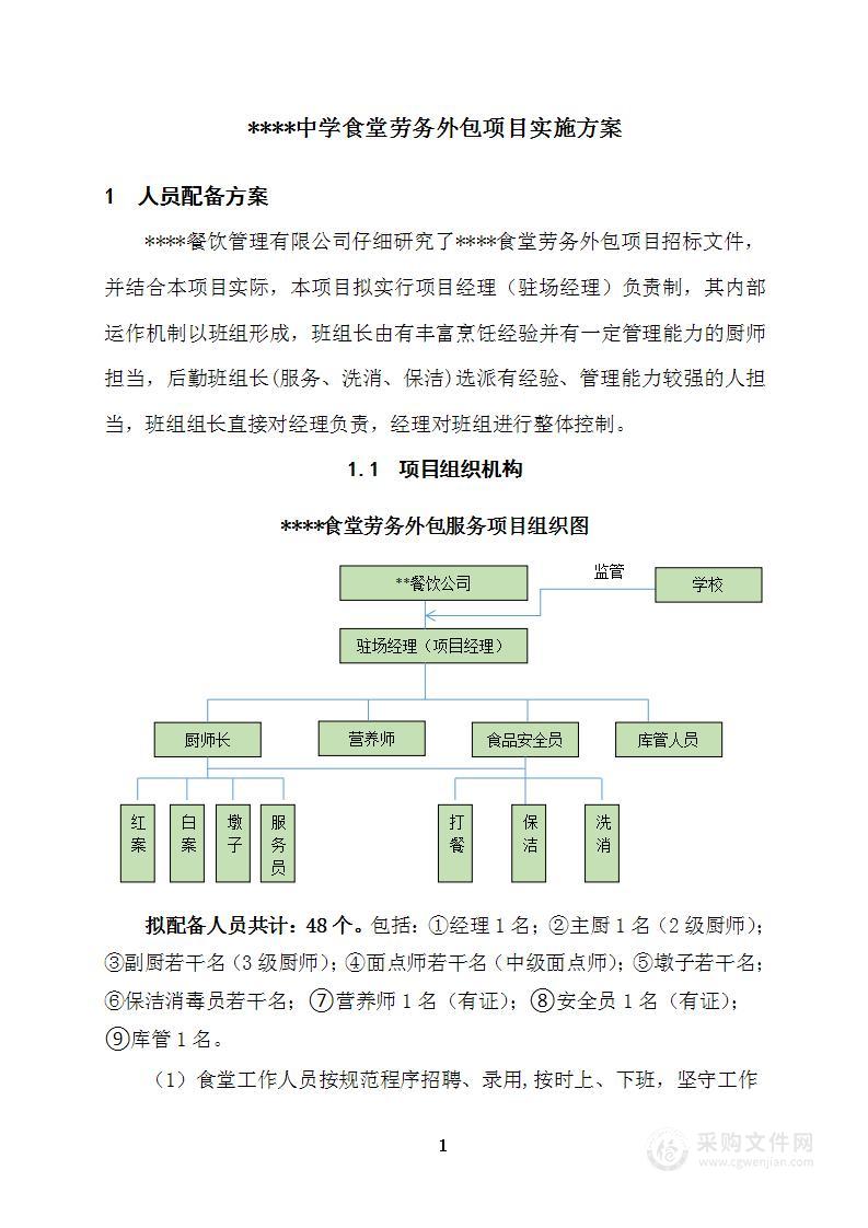 中学食堂劳务外包服务