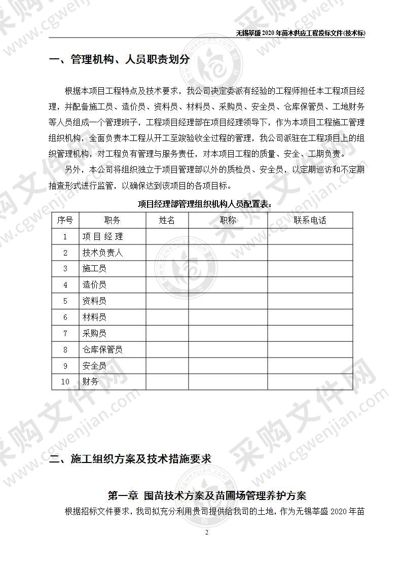 无锡莘盛2020年苗木供应投标文件，完整版，45页