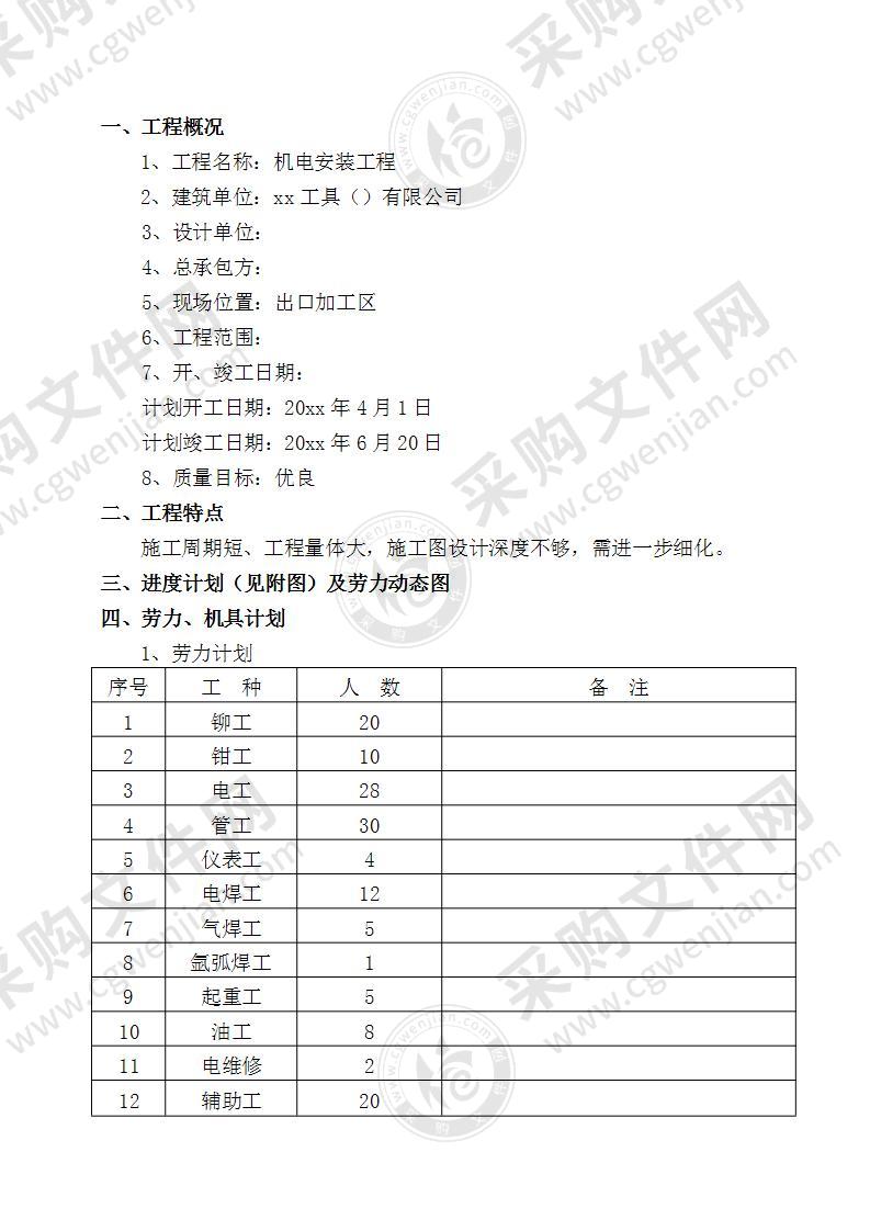 机电安装工程施工方案