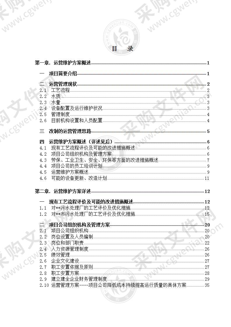 污水项目运营及维护方案 