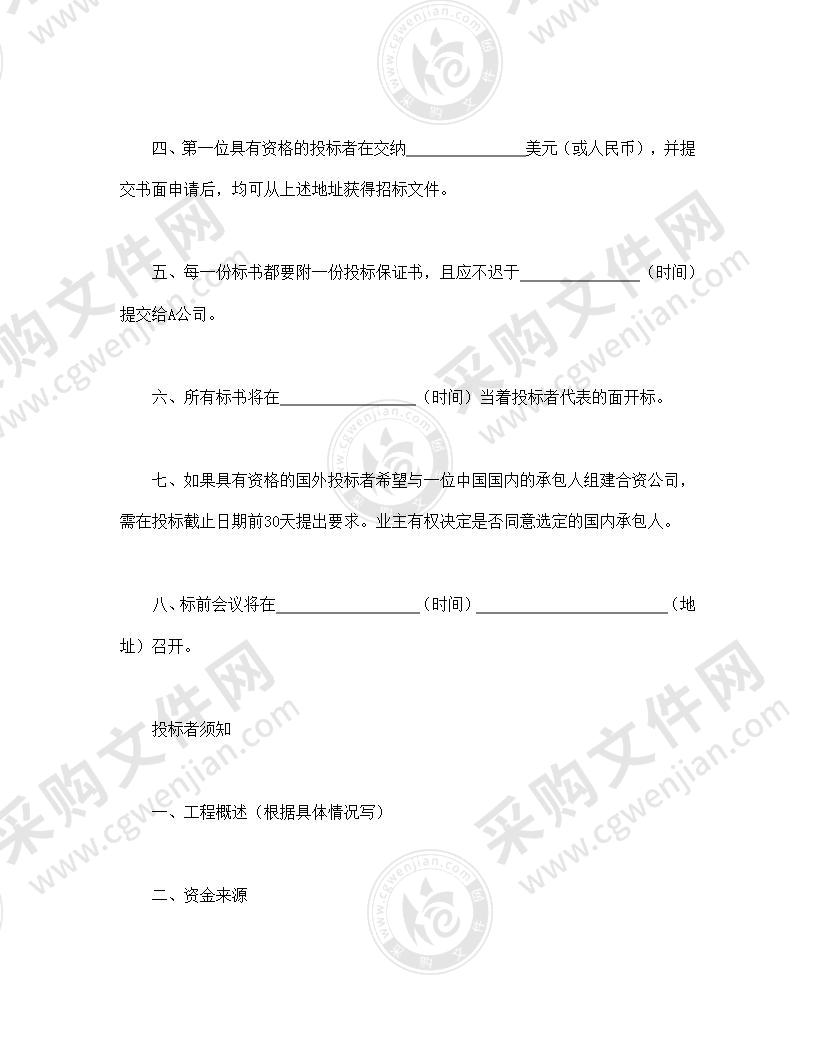 国际工程招标说明书格式