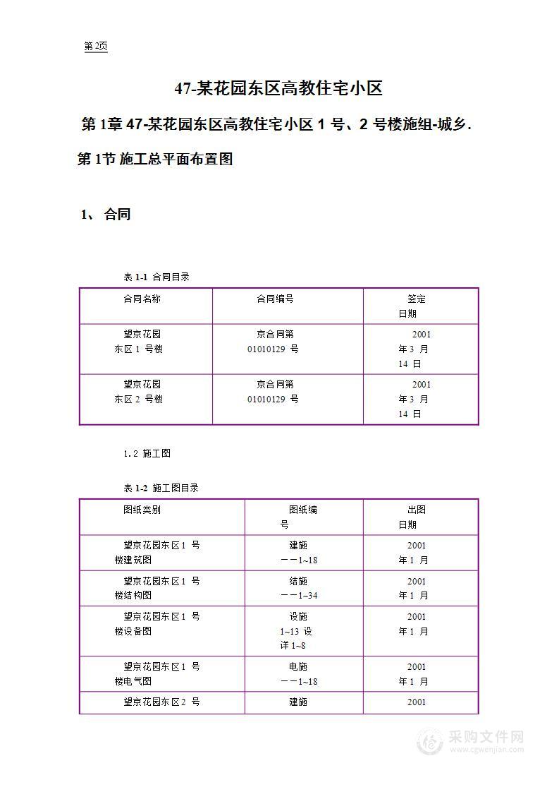 某花园东区高教住宅小区1号、2号楼施组