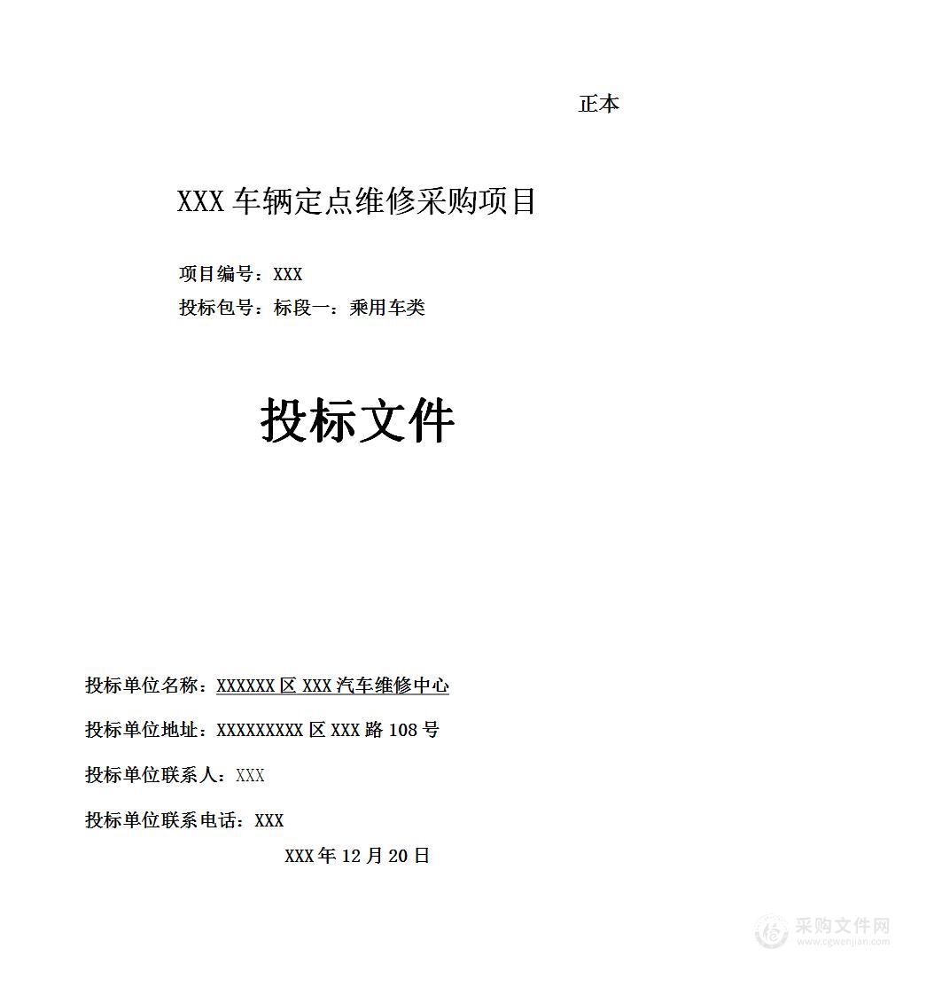 车辆定点维修服务方案规章制度操作规程投标方案投标文件