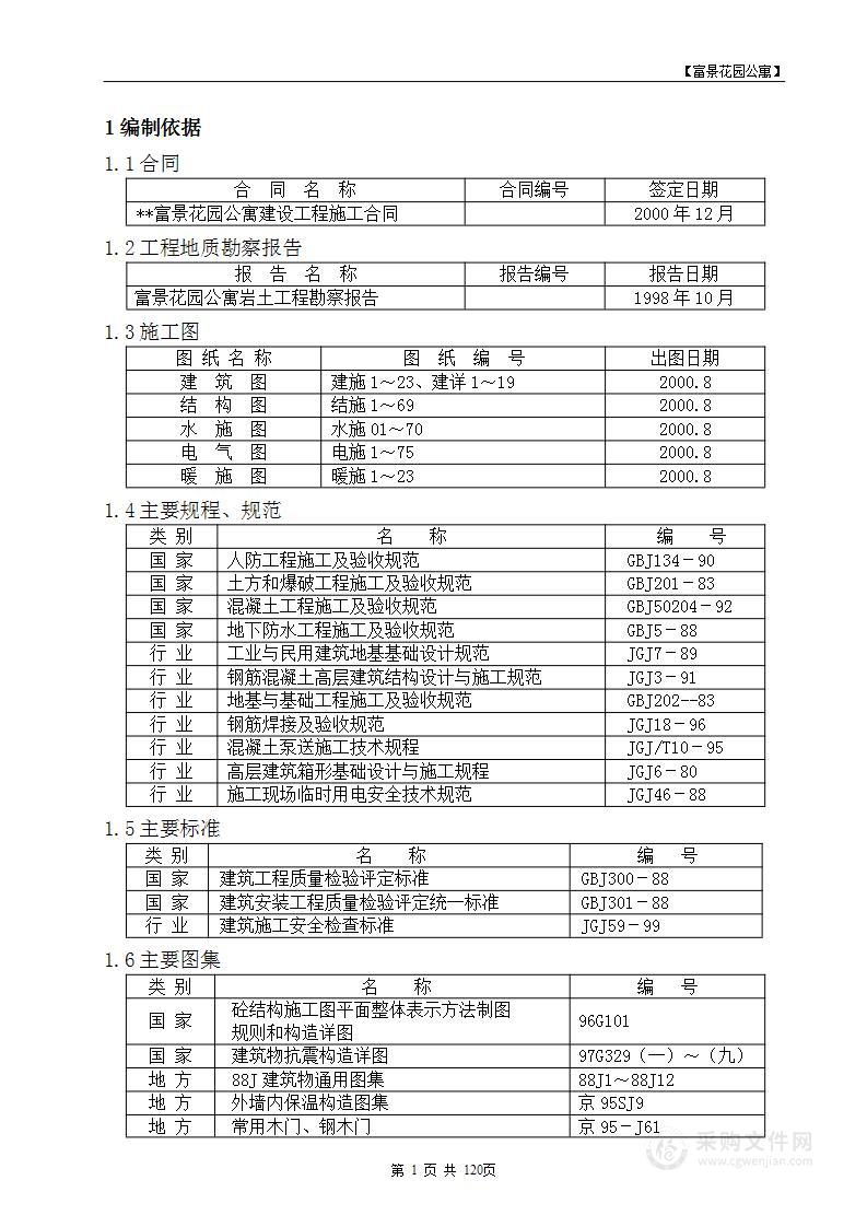 富景花园公寓建设工程投标施工组织设计方案