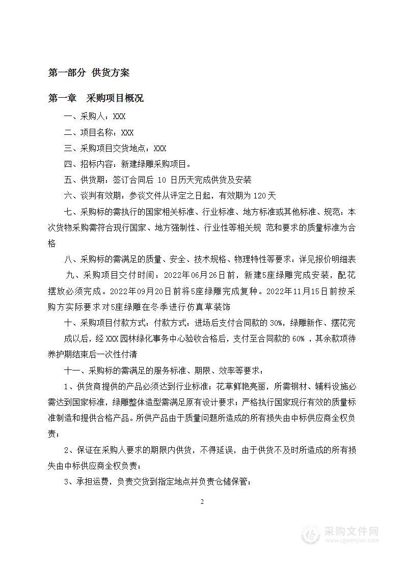 关于园林绿化事务中心新建绿雕采购项目  服务方案