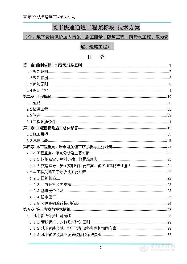 某市快速通道工程某标段技术方案