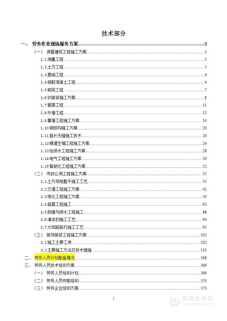 工程施工劳务作业分包-技术方案