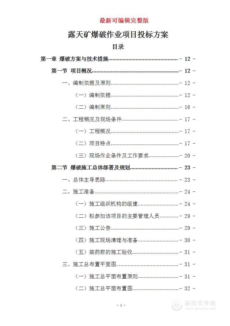 露天矿爆破作业项目投标方案