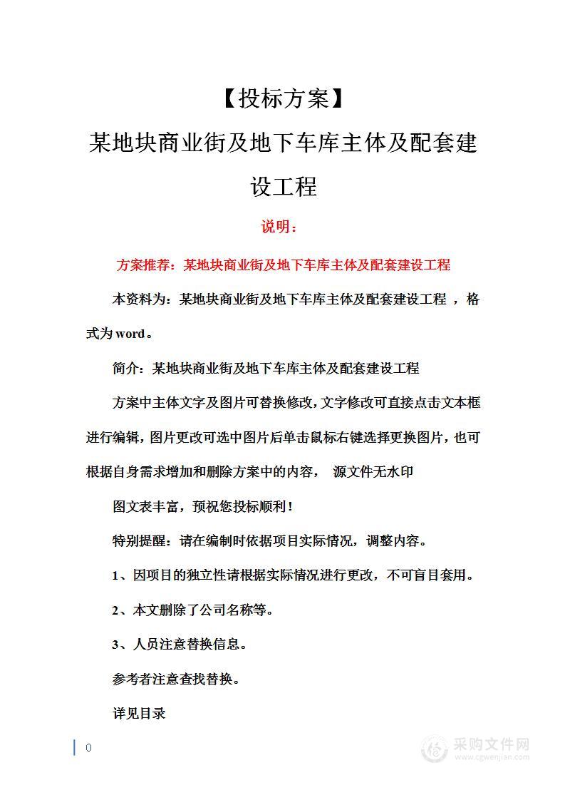 某地块商业街及地下车库主体及配套建设工程