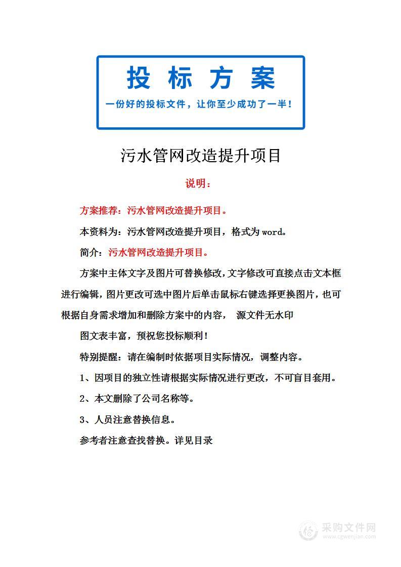 污水管网改造提升项目投标方案