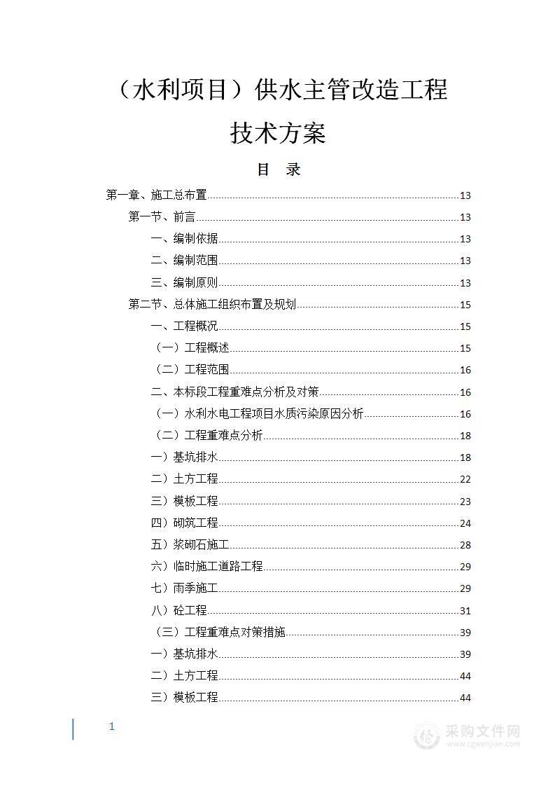 （水利项目）供水主管改造工程技术方案