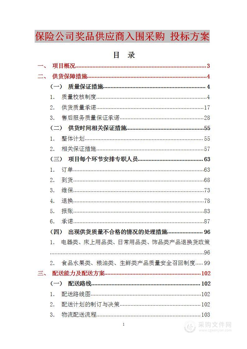 保险公司奖品供应商入围采购 投标方案