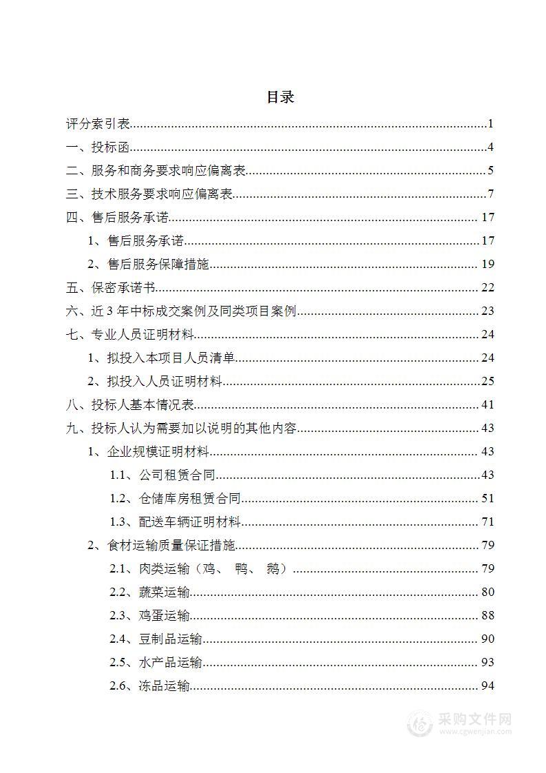 副食品配送调料配送食材配送投标文件技术方案