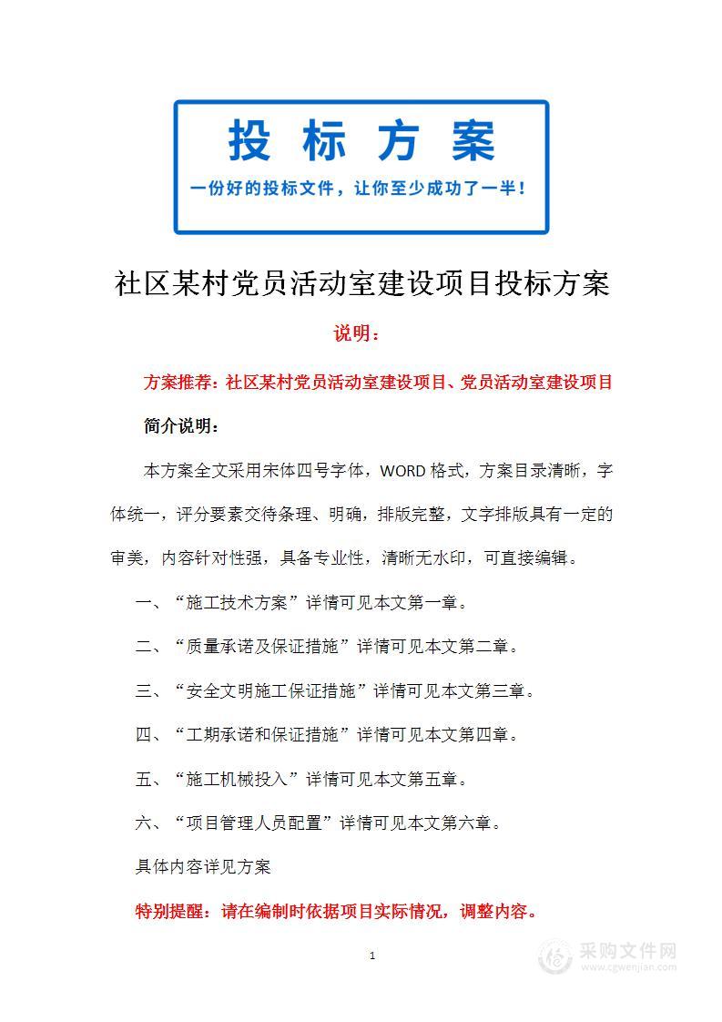 社区某村党员活动室建设项目投标方案