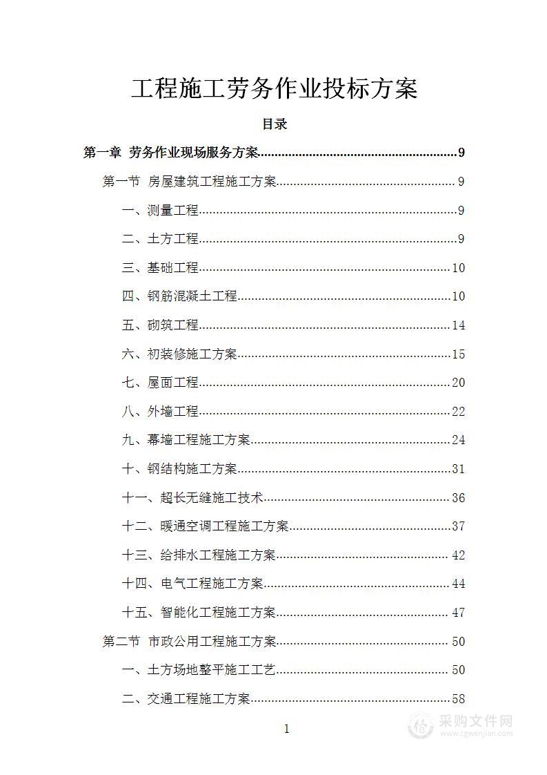 工程施工劳务作业投标方案