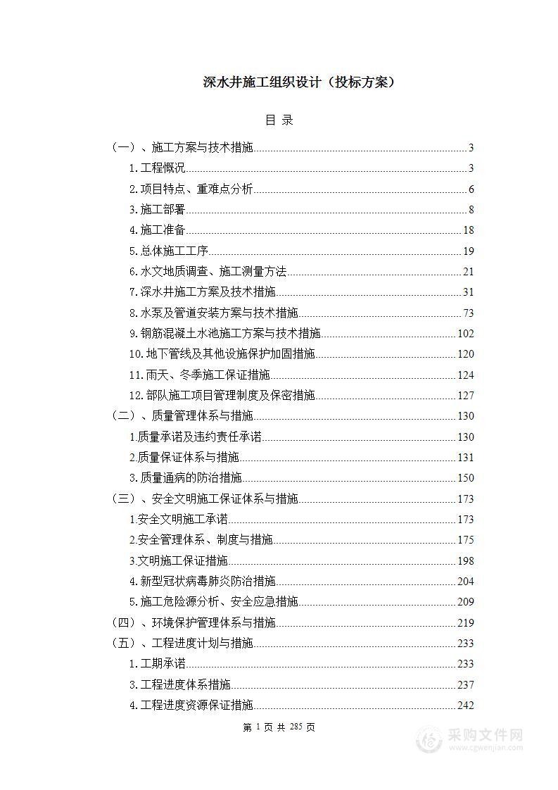 某项目深水井施工方案（投标技术文件）