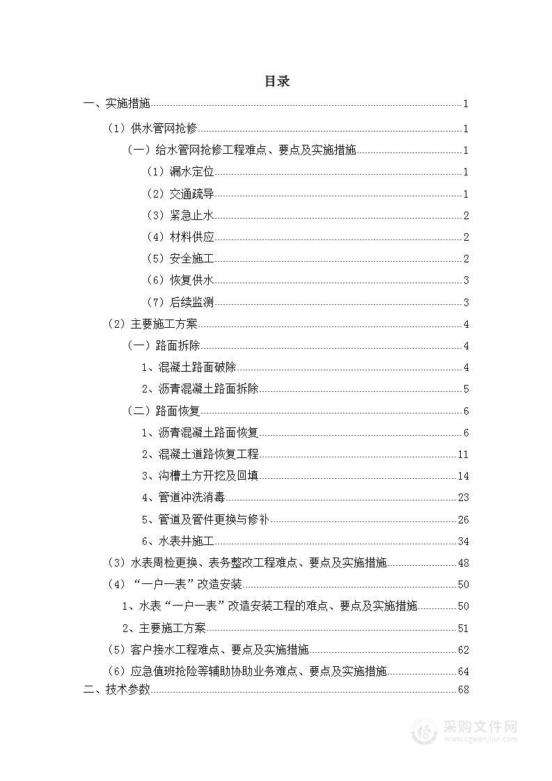 供水管网抢修、整改、换表、接水等工程